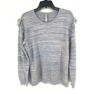 Simply Southern Womens Cashmere Blend Pullover Fringe Sweater Size XL Blue
